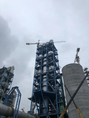 中材天安承建的東方希望豐泥固廢安裝中心處置項目預熱器框架順利封頂